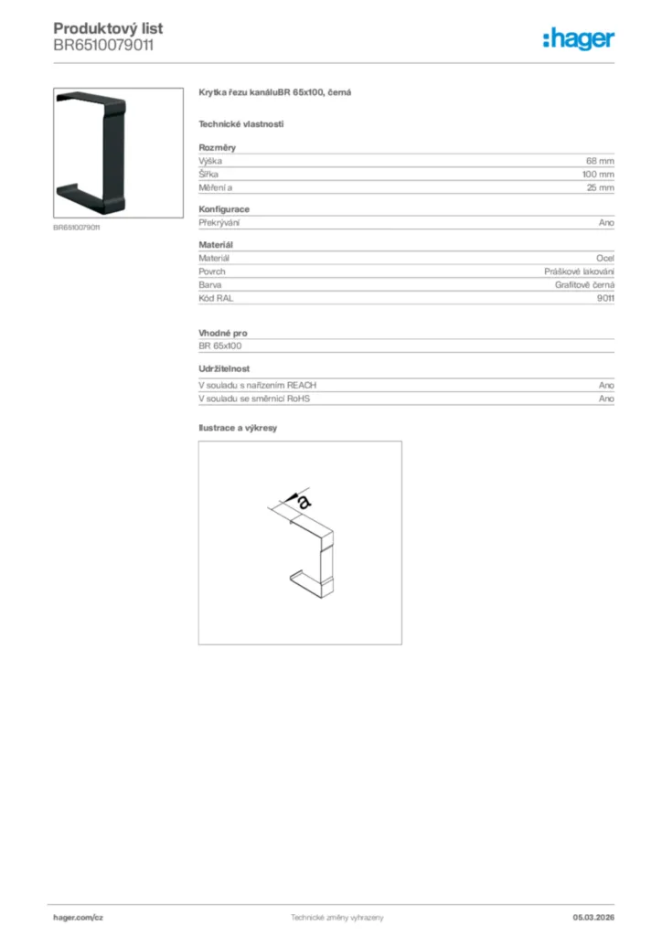 Obrázek Hager Product data sheet BR6510079011 | Hager