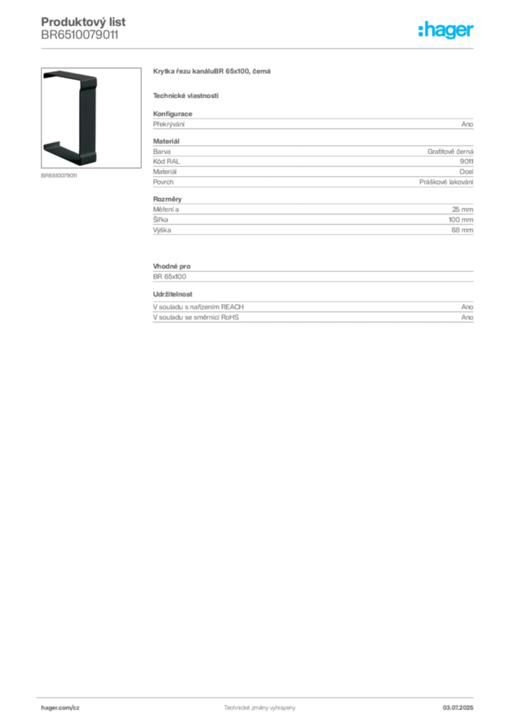 Obrázek Hager Produktový list BR6510079011 | Hager