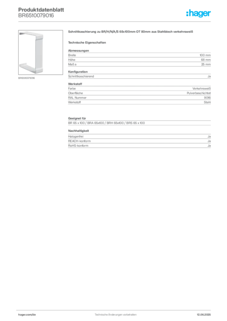 Bild Hager Produktdatenblatt BR6510079016 | Hager Deutschland