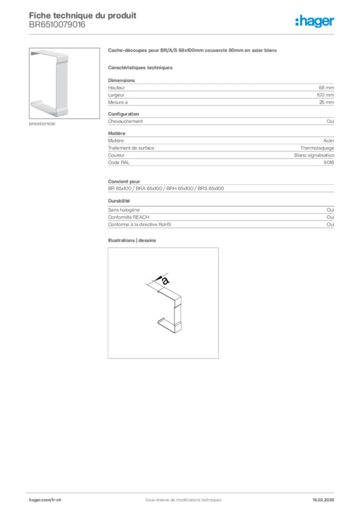 Image Hager Fiche technique du produit BR6510079016 | Hager Suisse