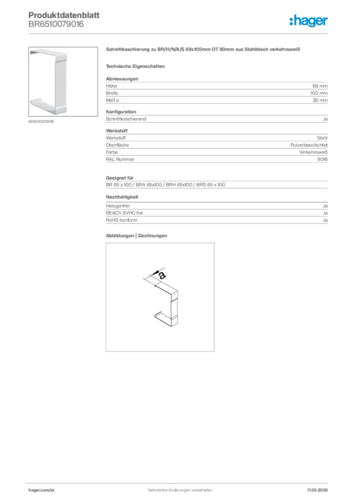 Bild Hager Produktdatenblatt BR6510079016 | Hager Deutschland