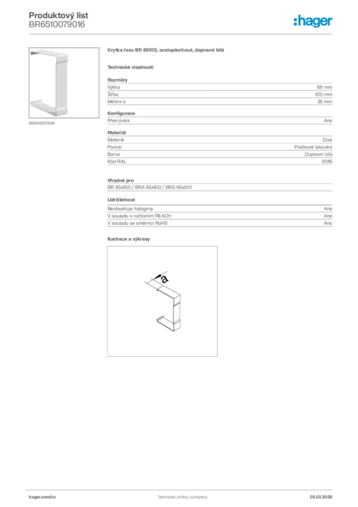 Obrázek Hager Product data sheet BR6510079016 | Hager