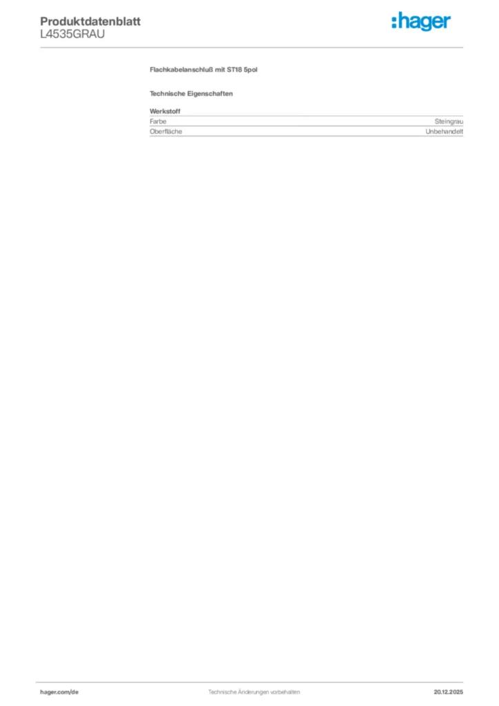 Bild Hager Produktdatenblatt L4535GRAU | Hager Deutschland