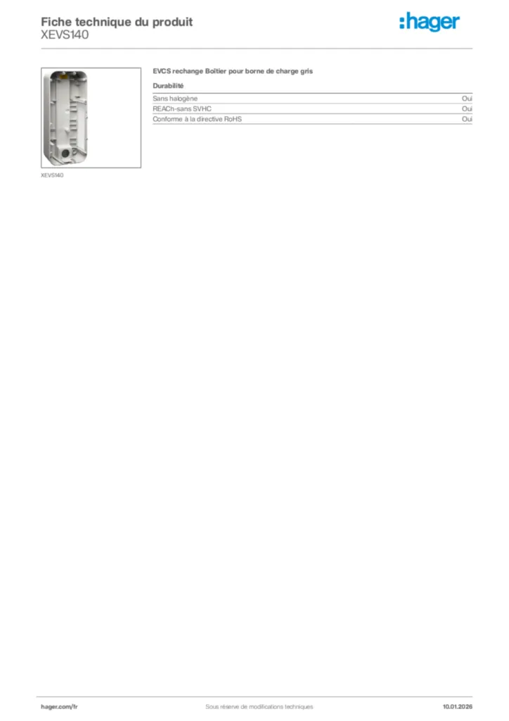 Image Hager Fiche technique du produit XEVS140 | Hager France