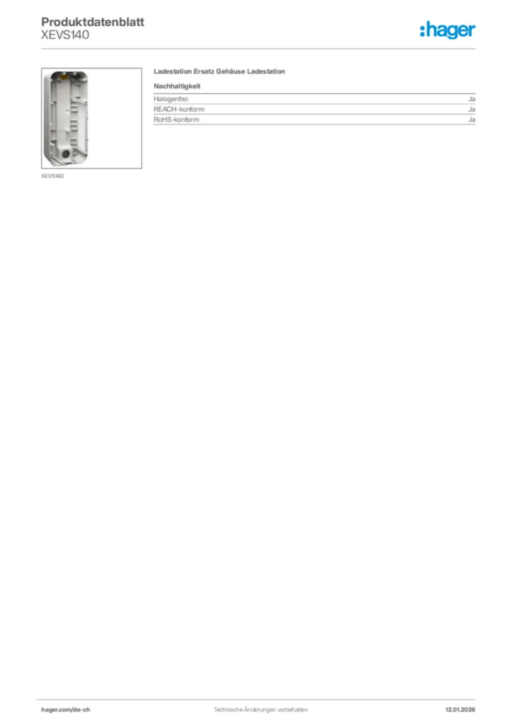Bild Hager Produktdatenblatt XEVS140 | Hager Schweiz
