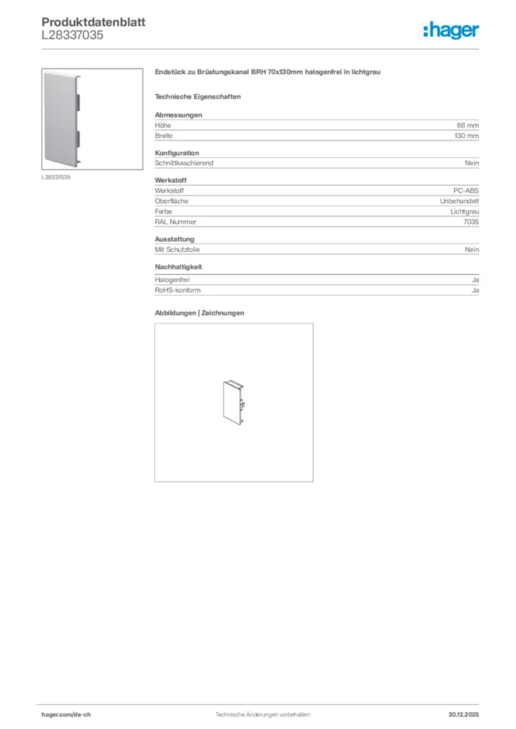 Bild Hager Produktdatenblatt L28337035 | Hager Schweiz