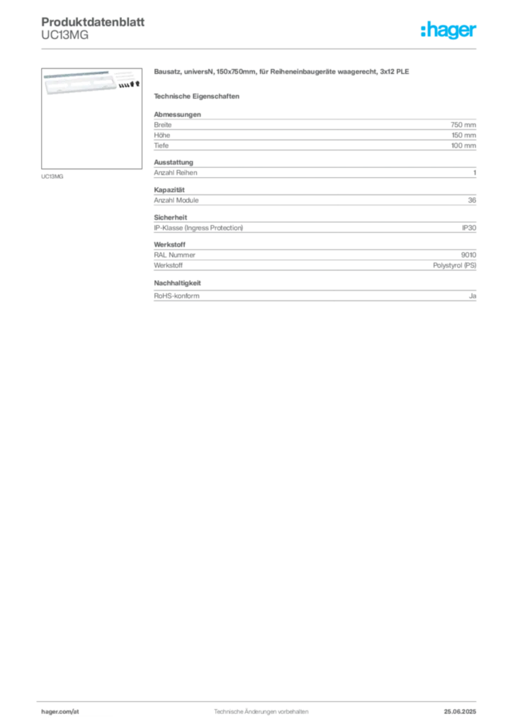 Bild Hager Produktdatenblatt UC13MG | Hager Deutschland