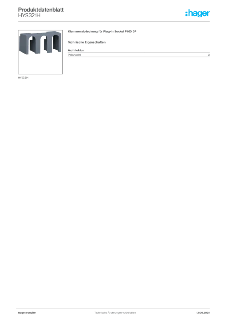 Hager Produktdatenblatt HYS321H