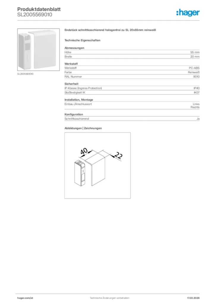 Bild Hager Produktdatenblatt SL2005569010 | Hager Deutschland