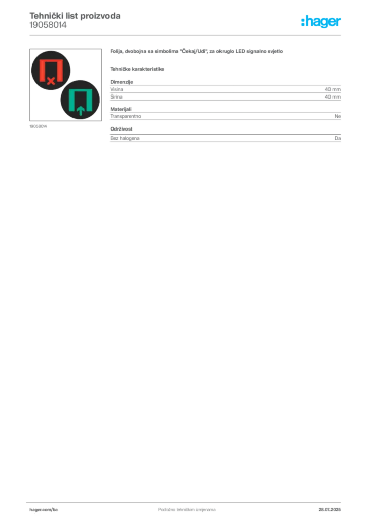 Slika Hager Product data sheet 19058014  | Hager