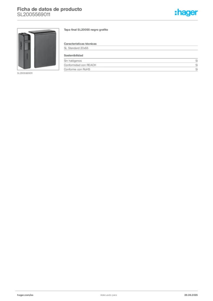 Imagen Hager Ficha de datos de producto SL2005569011 | Hager España