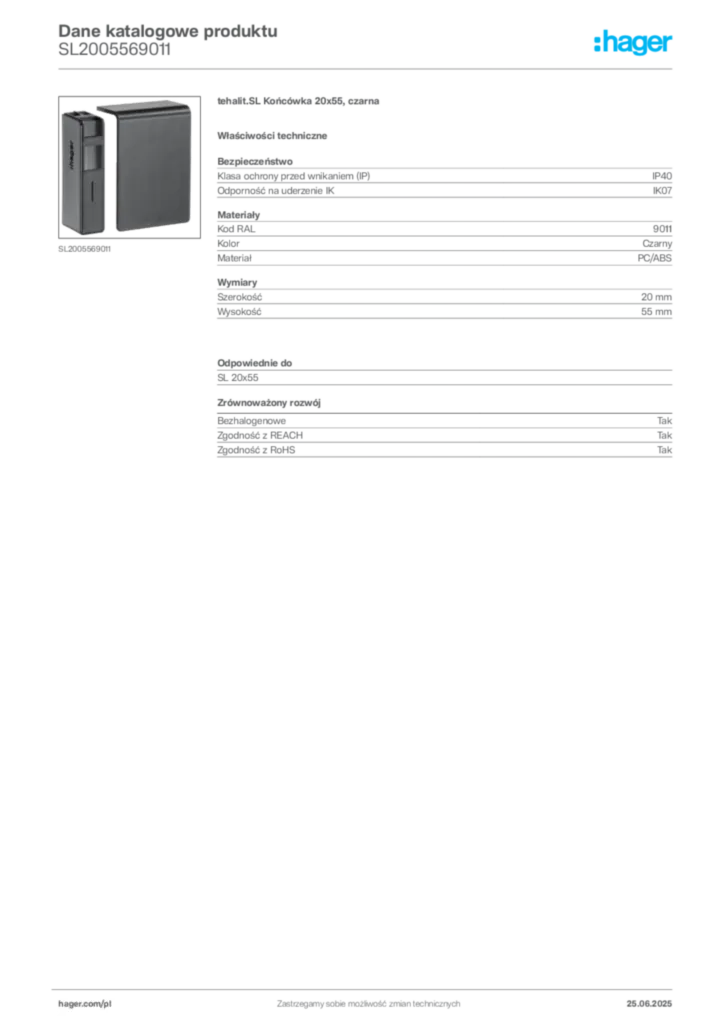 Zdjęcie Hager Karta katalogowa SL2005569011 | Hager Polska