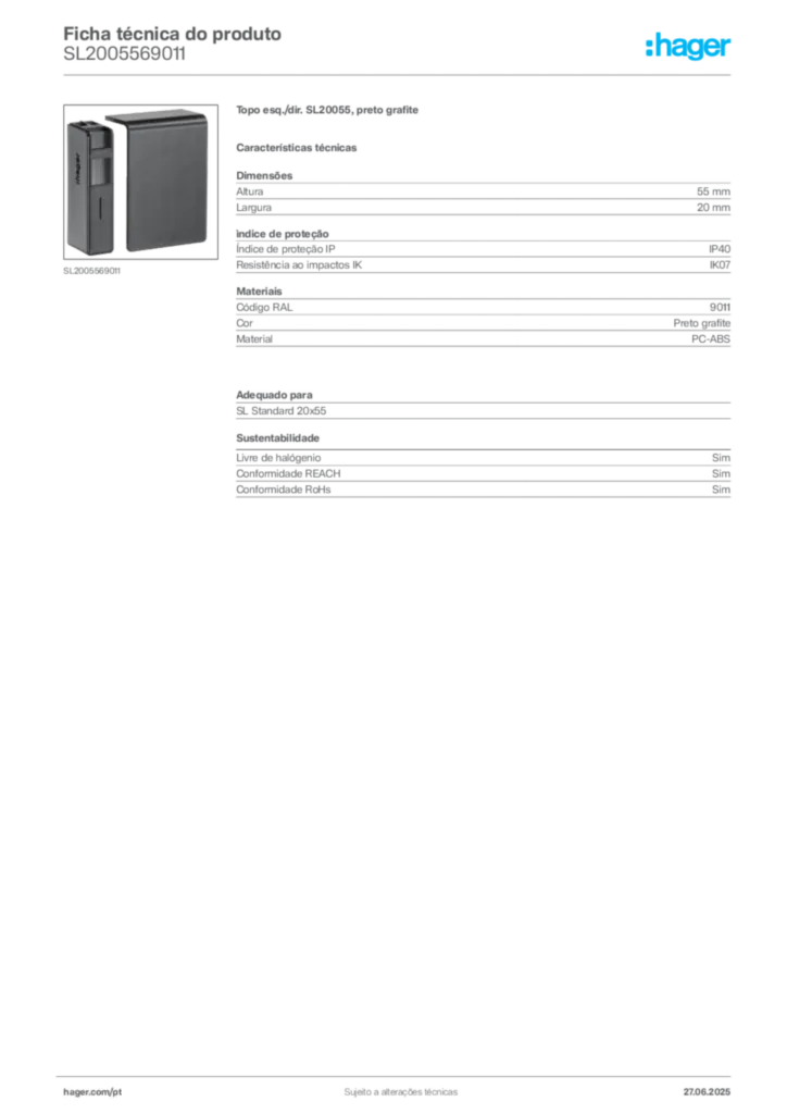 Imagem Hager Ficha técnica do produto SL2005569011 | Hager Portugal