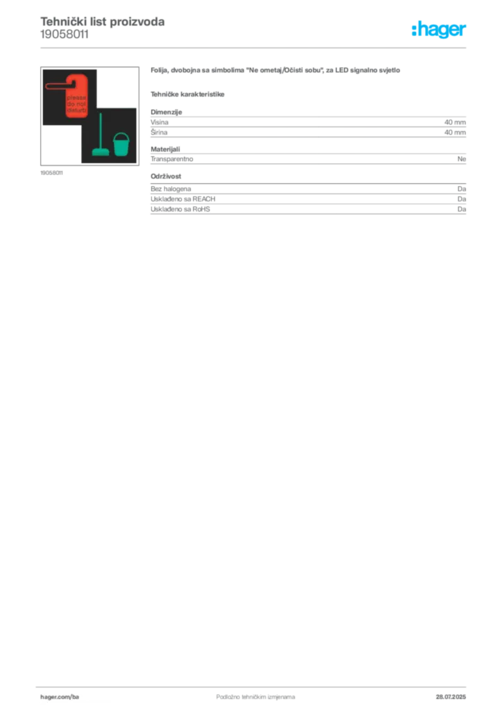 Slika Hager Product data sheet 19058011  | Hager