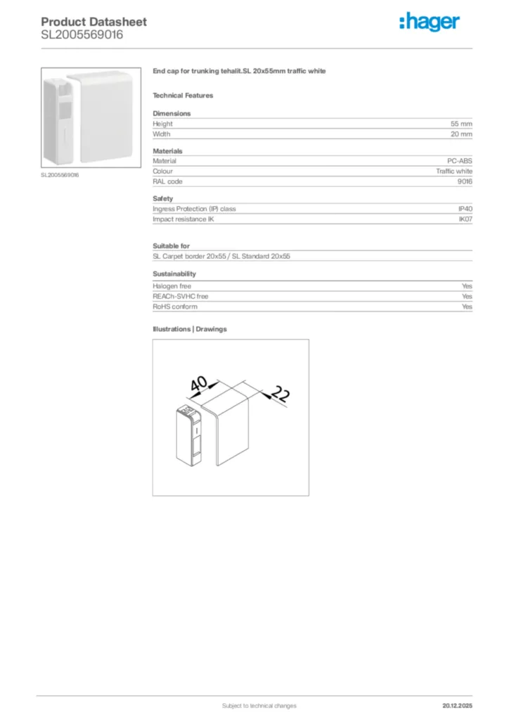 Image Hager Product data sheet SL2005569016  | Hager Africa