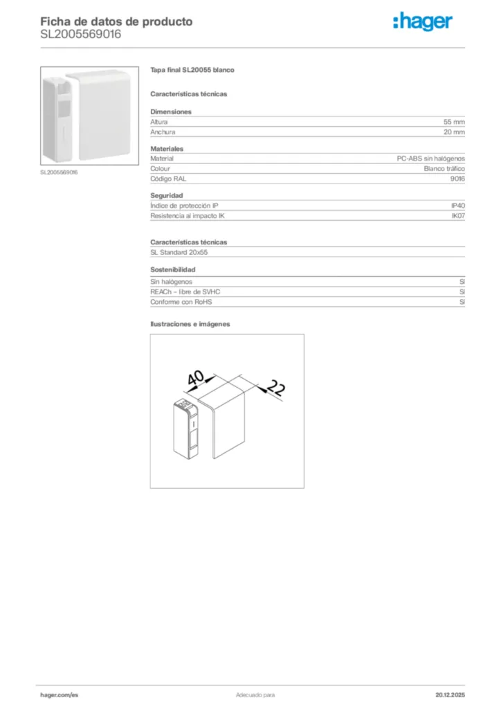 Imagen Hager Ficha de datos de producto SL2005569016 | Hager España