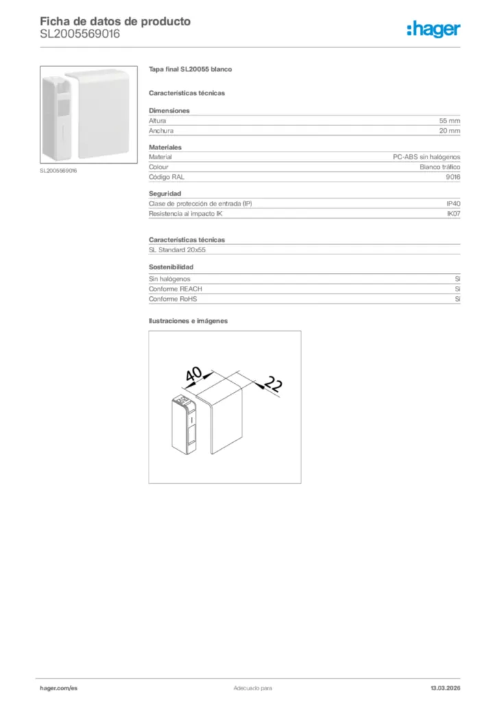 Imagen Hager Ficha de datos de producto SL2005569016 | Hager España