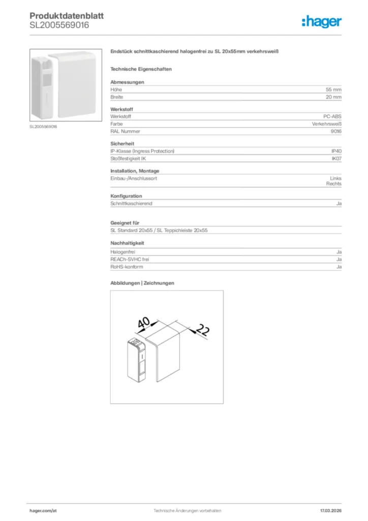 Bild Hager Produktdatenblatt SL2005569016 | Hager Deutschland