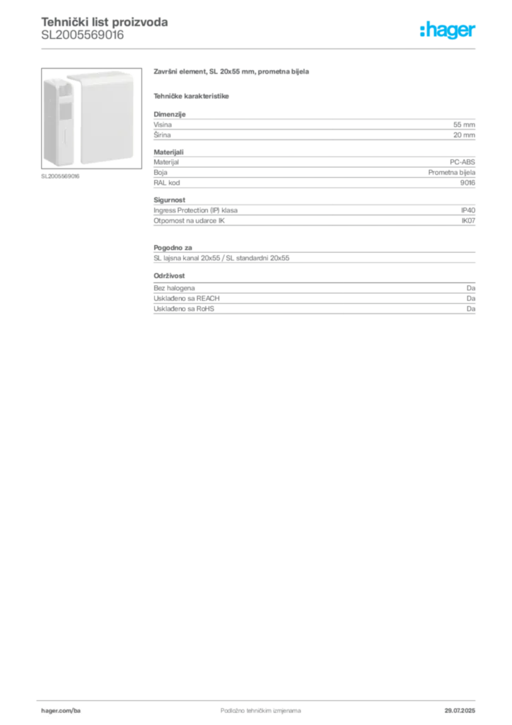 Slika Hager Product data sheet SL2005569016  | Hager