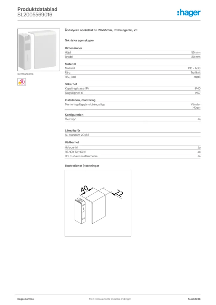 Bild Hager Produktdatablad SL2005569016 | Hager Sverige