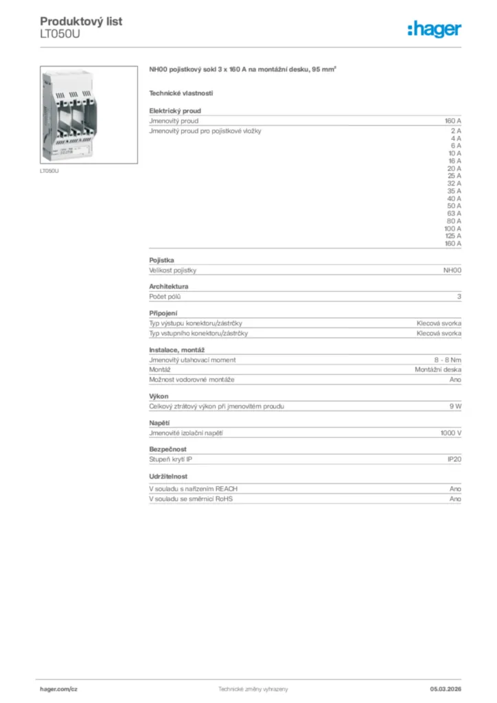 Obrázek Hager Product data sheet LT050U | Hager