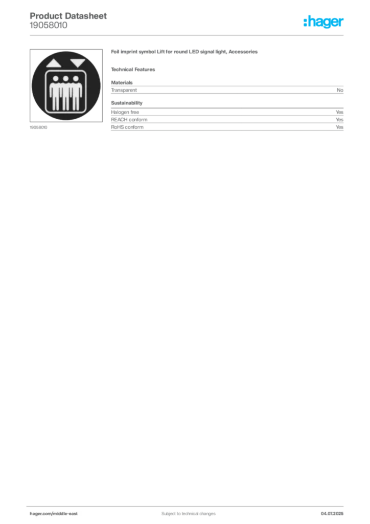 Image Hager Product data sheet 19058010  | Hager