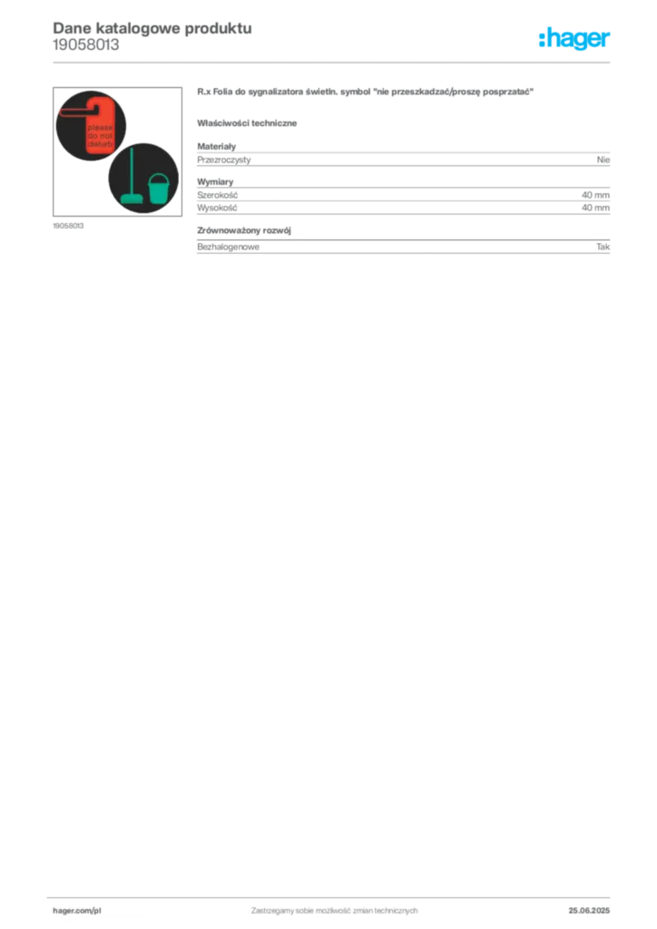 Zdjęcie Hager Karta katalogowa 19058013 | Hager Polska