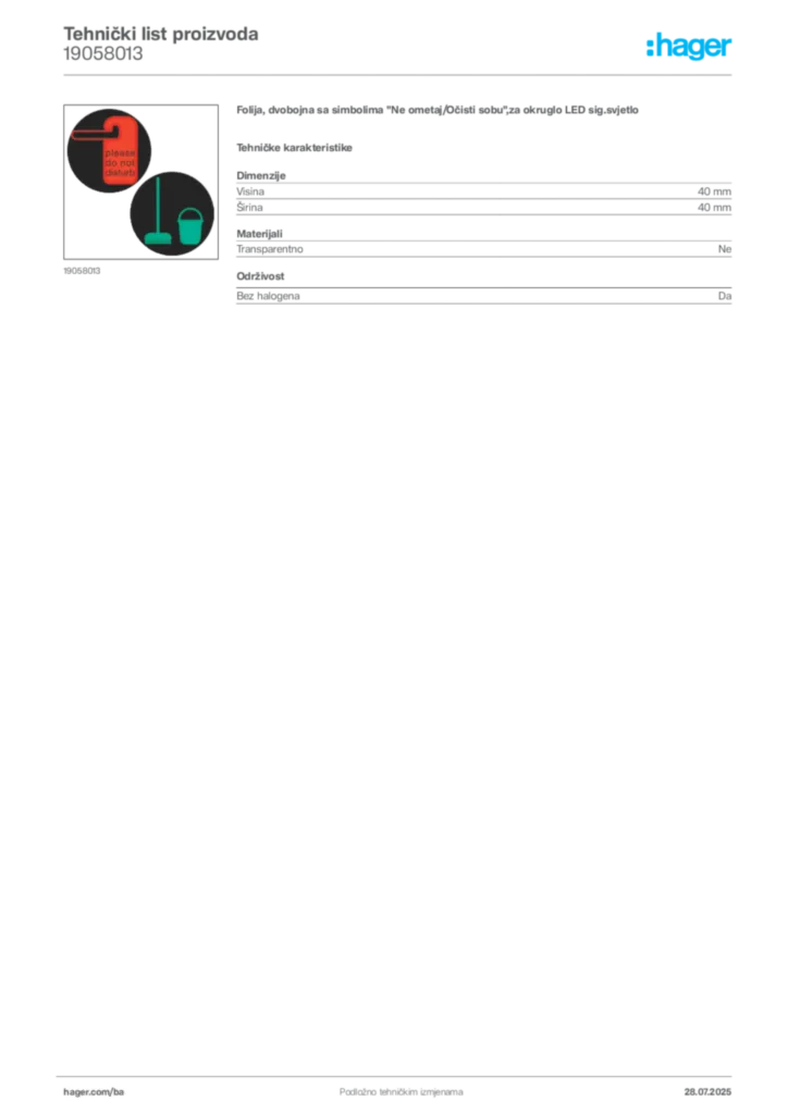 Slika Hager Product data sheet 19058013  | Hager