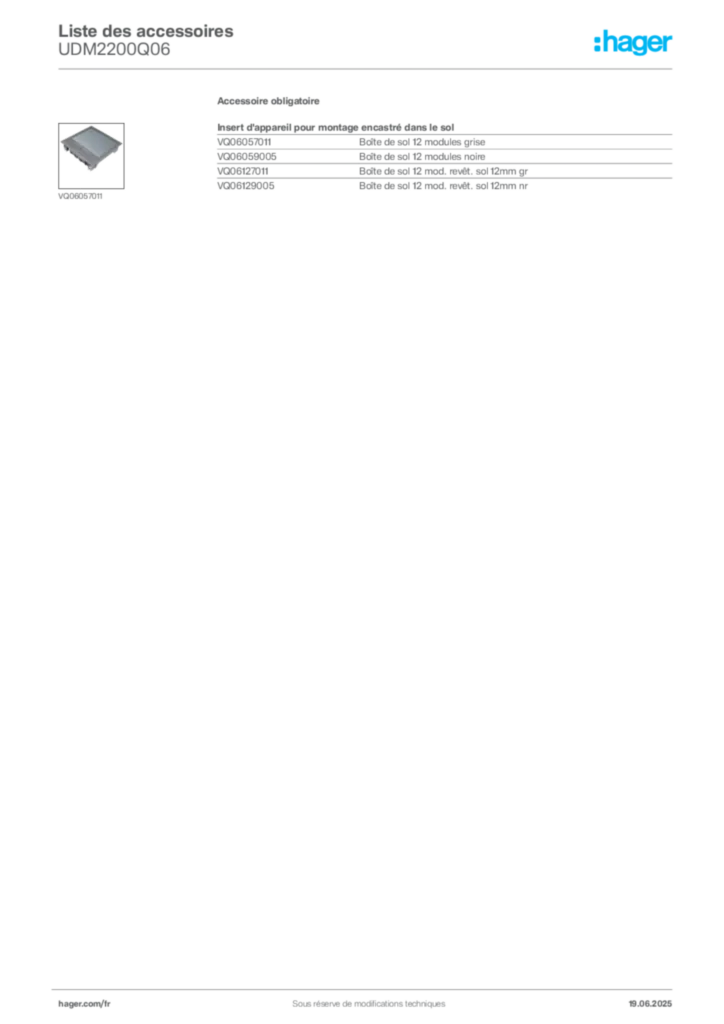 Image Hager Fiche technique du produit UDM2200Q06 | Hager France