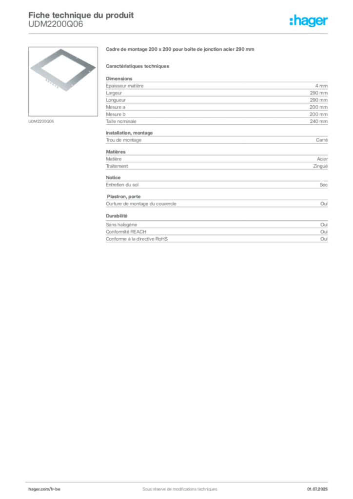 Image Hager Fiche technique du produit UDM2200Q06 | Hager Belgique
