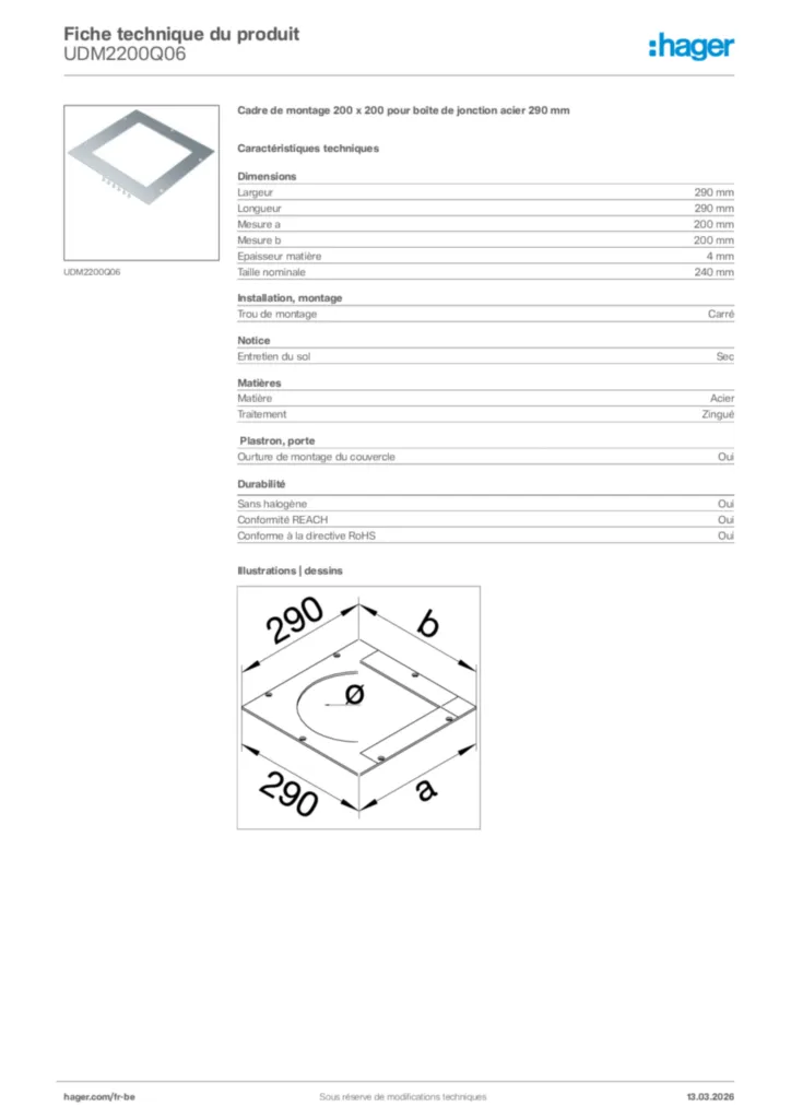 Image Hager Fiche technique du produit UDM2200Q06 | Hager Belgique