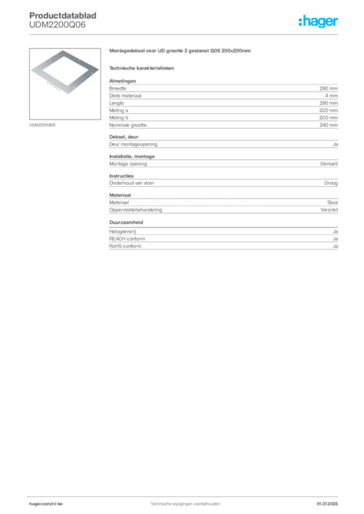 Afbeelding Hager Productdatablad UDM2200Q06 | Hager Belgium