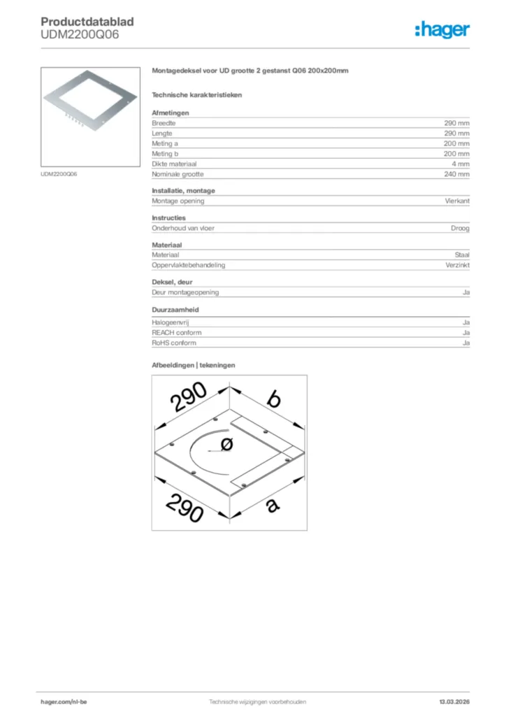 Afbeelding Hager Productdatablad UDM2200Q06 | Hager Belgium