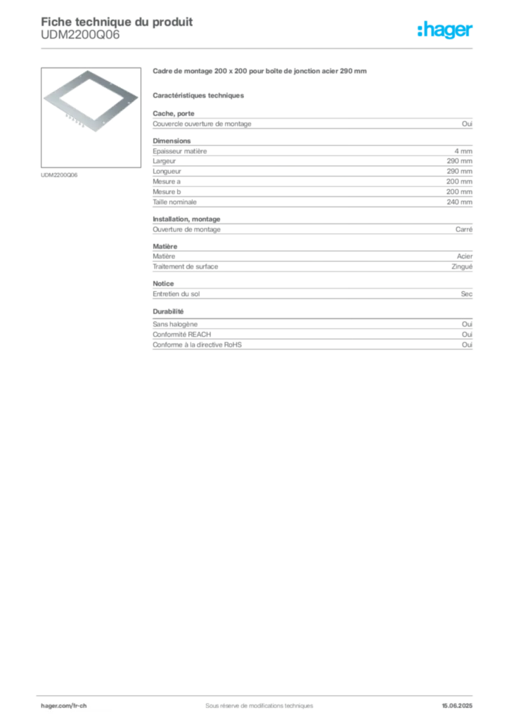 Image Hager Fiche technique du produit UDM2200Q06 | Hager Suisse