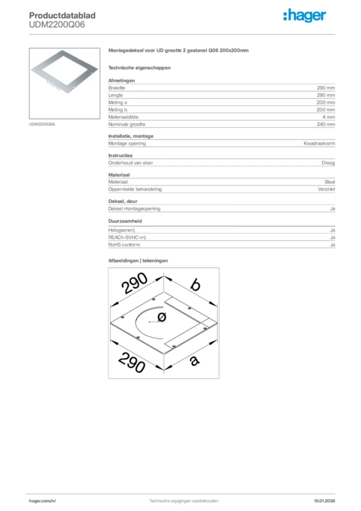 Afbeelding Hager Productdatablad UDM2200Q06 | Hager Nederland