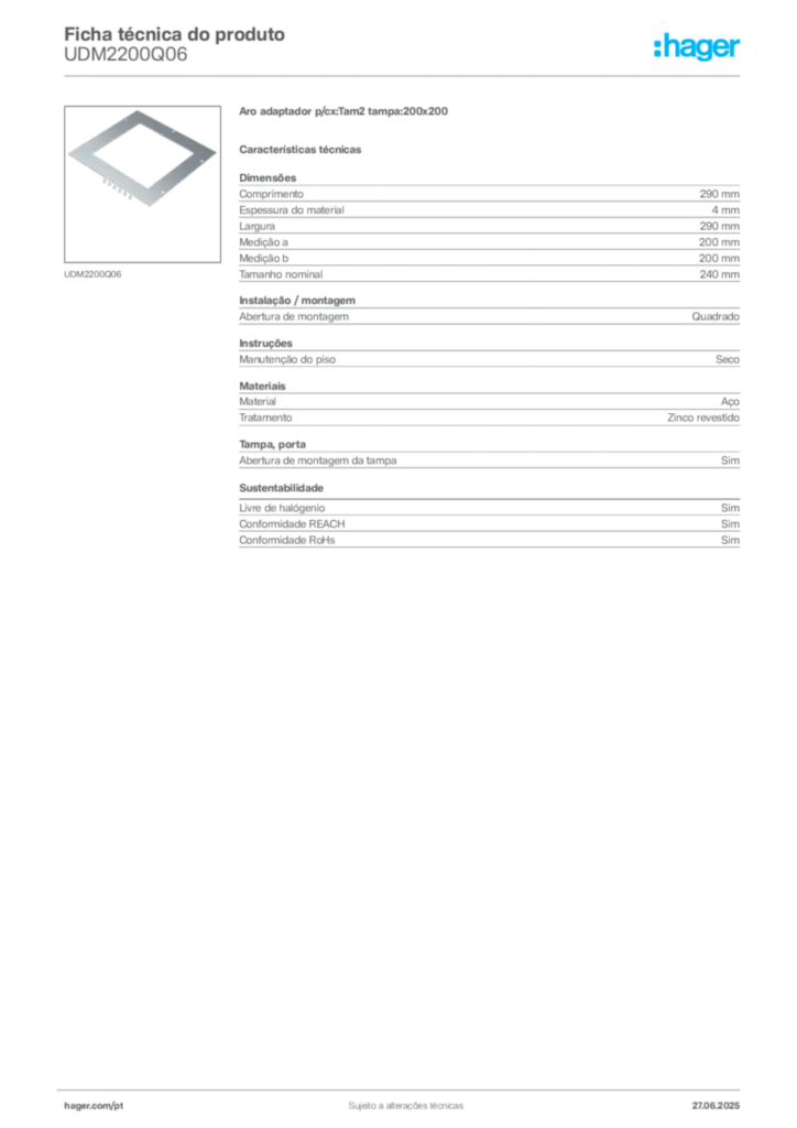 Imagem Hager Ficha técnica do produto UDM2200Q06 | Hager Portugal