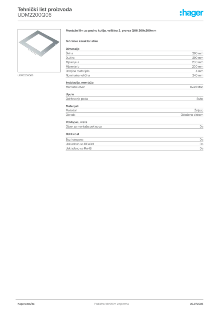 Slika Hager Product data sheet UDM2200Q06  | Hager