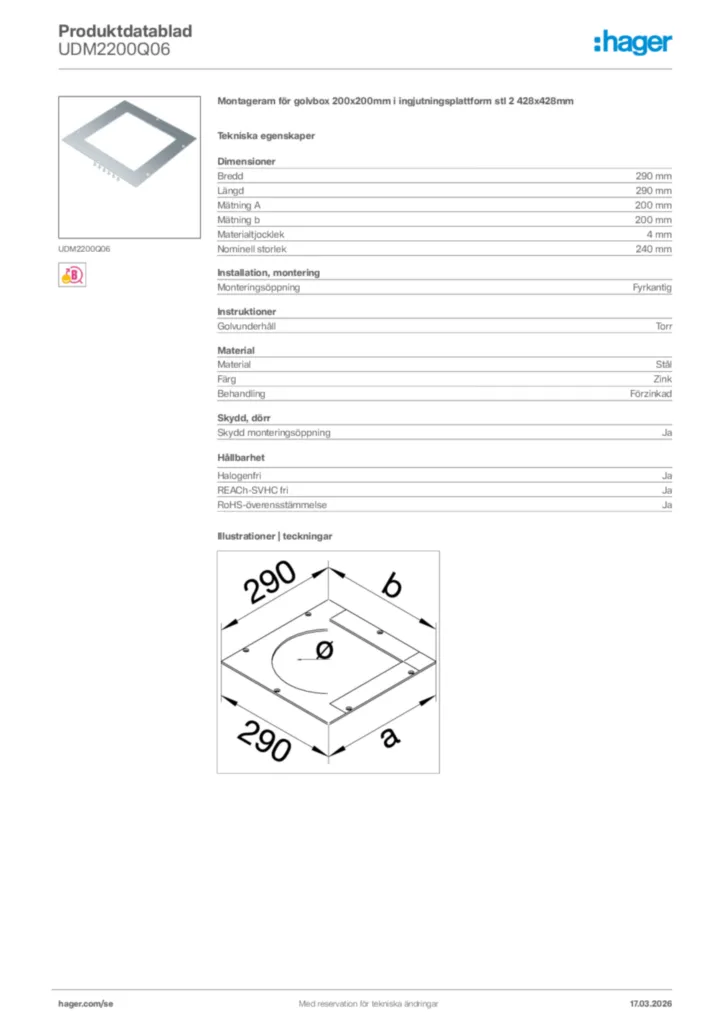Bild Hager Produktdatablad UDM2200Q06 | Hager Sverige