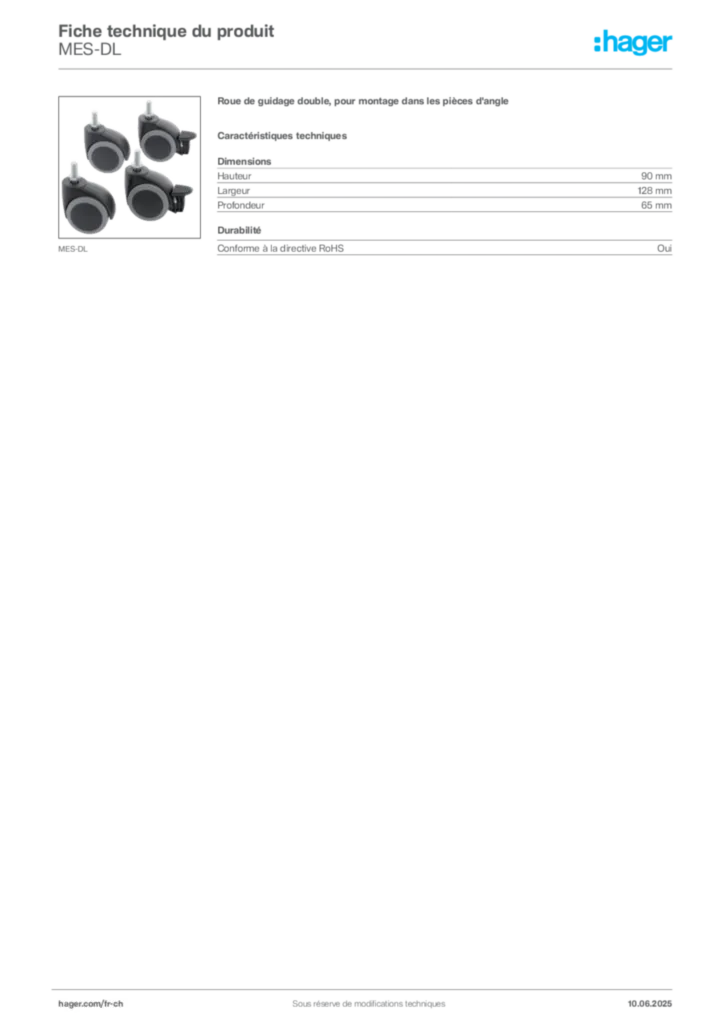 Image Hager Fiche technique du produit MES-DL | Hager Suisse