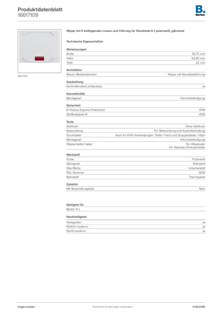 Bild Berker Produktdatenblatt 16617109 | Hager Deutschland
