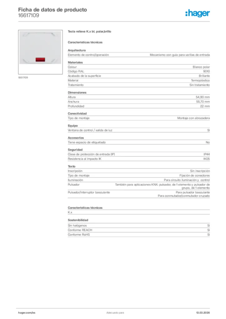 Imagen Hager Ficha de datos de producto 16617109 | Hager España
