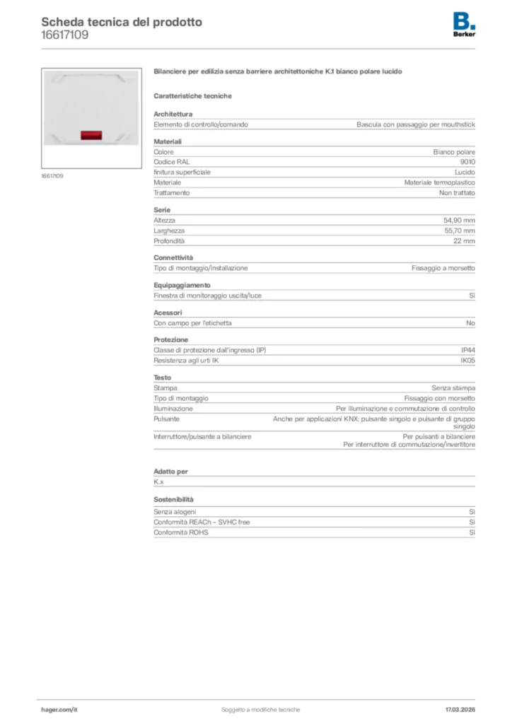 Immagine Berker Scheda tecnica del prodotto 16617109 | Hager Italia