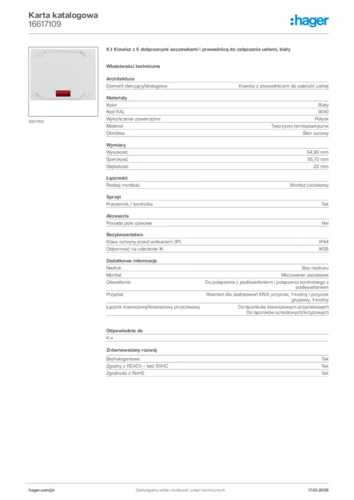 Zdjęcie Hager Karta katalogowa 16617109 | Hager Polska