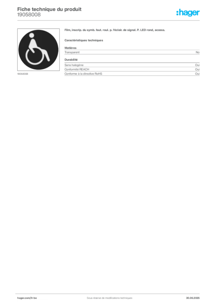 Image Hager Fiche technique du produit 19058008 | Hager Belgique