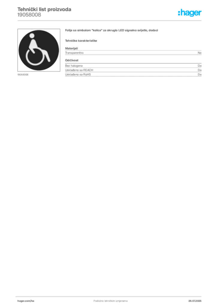 Slika Hager Product data sheet 19058008  | Hager