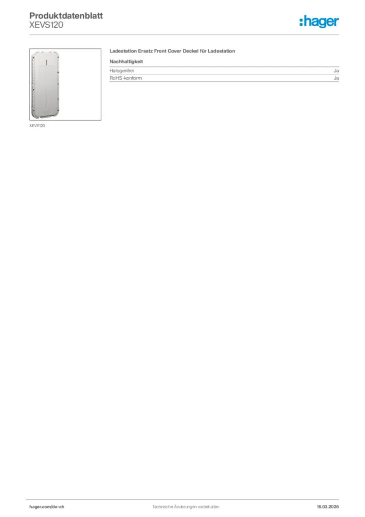 Bild Hager Produktdatenblatt XEVS120 | Hager Schweiz
