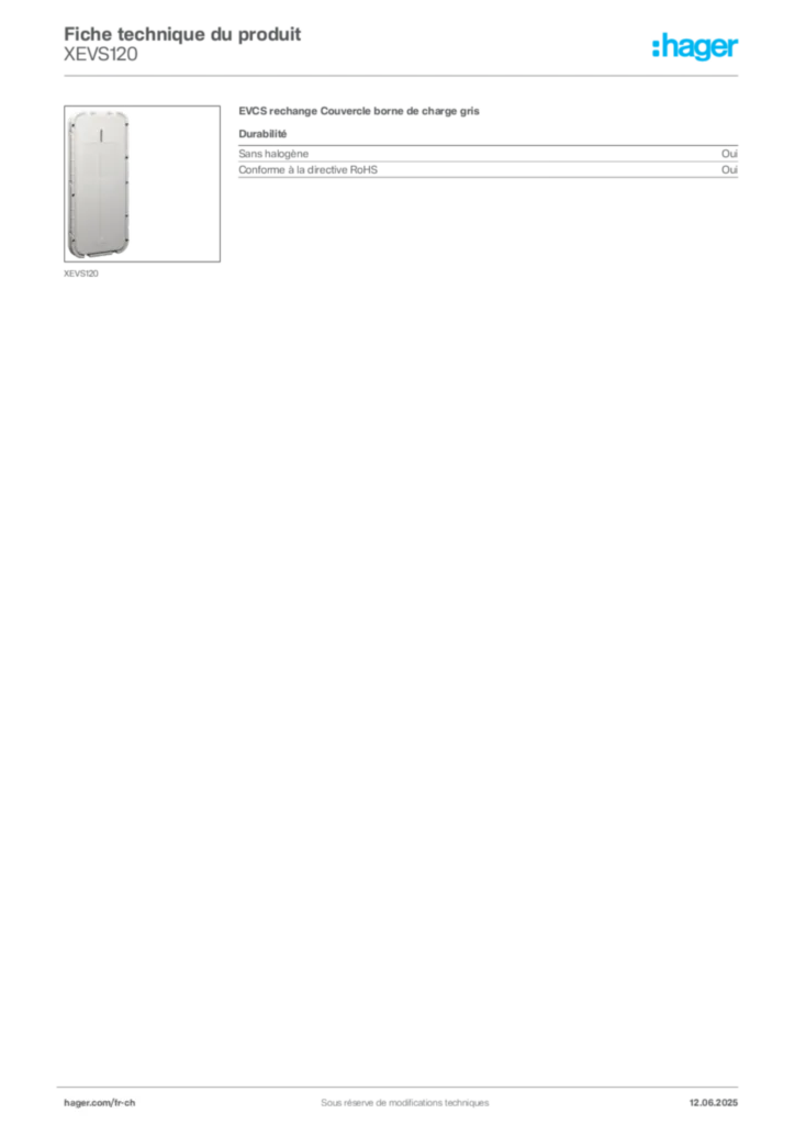 Image Hager Fiche technique du produit XEVS120 | Hager Suisse