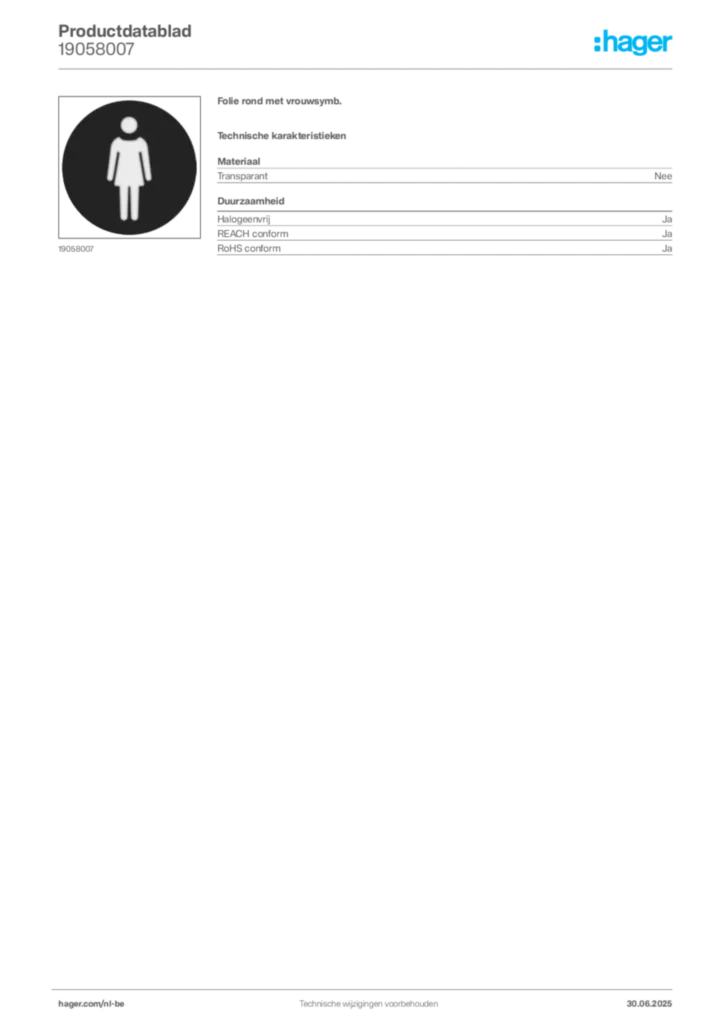 Afbeelding Hager Productdatablad 19058007 | Hager Belgium