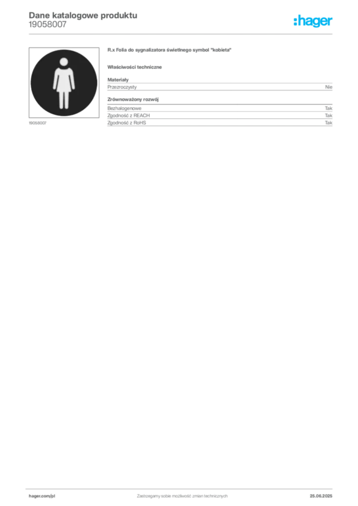 Zdjęcie Hager Karta katalogowa 19058007 | Hager Polska