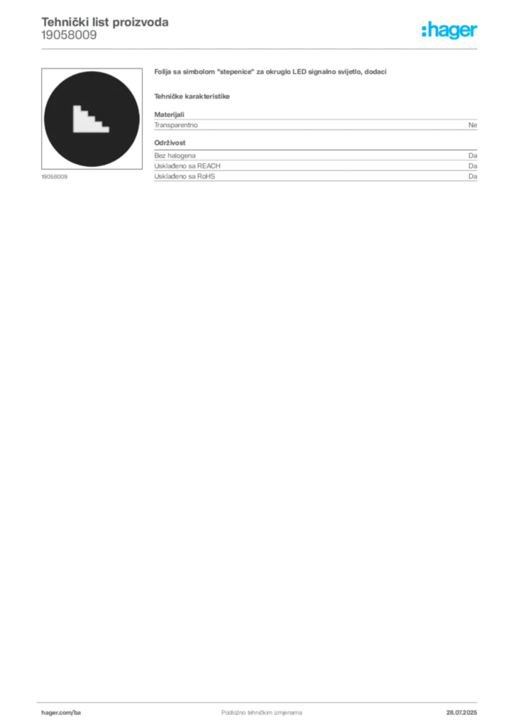 Slika Hager Product data sheet 19058009  | Hager